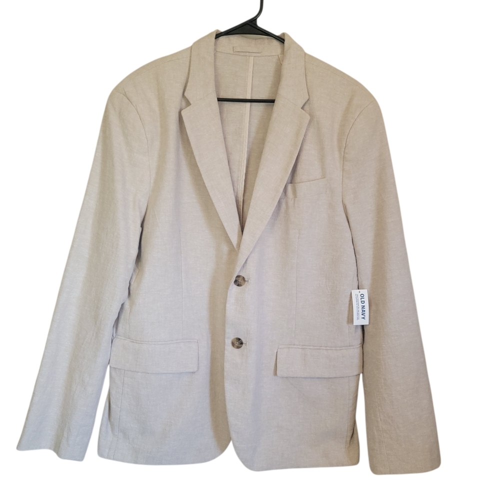 NWT Old Navy Mens Linen Cotton Blend Blazer Beige Summer Wedding Sport Coat